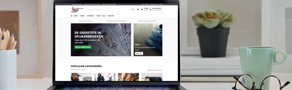 Een laptop met waar de webshop van Gerans op open staat.