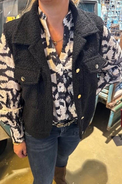 GILET TEDDY - ZWART