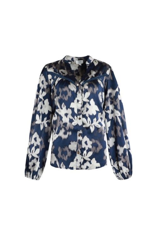 C&S THE LABEL - ANNALIA - DONKER BLAUW - BLOUSE PRINT