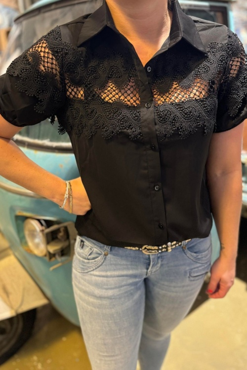A3095 BLOUSE - KANT - ZWART 