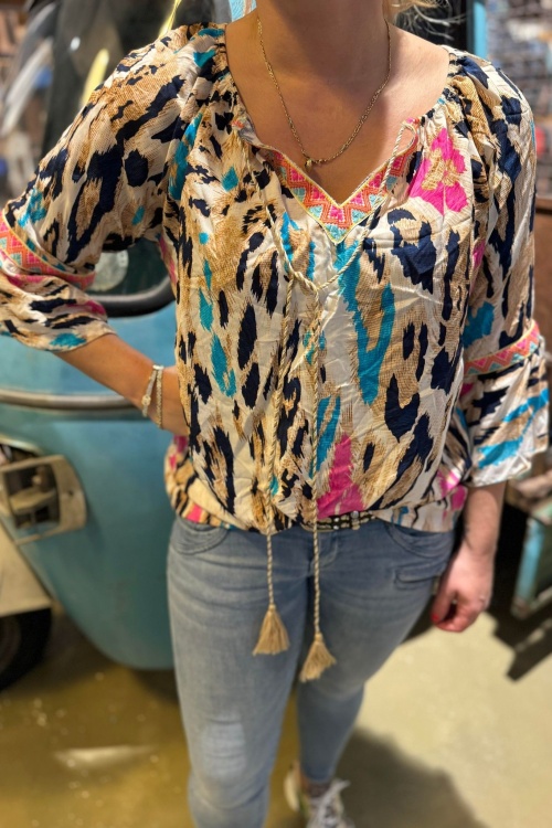 BLOUSE IBIZA - ROZE/BLAUW