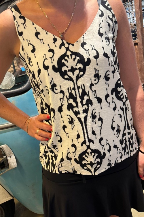 5860-26 SINGLET - ECRU/ZWART