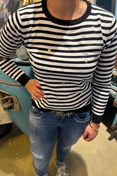 CH8916 TOP - STREEP - ZWART WIT