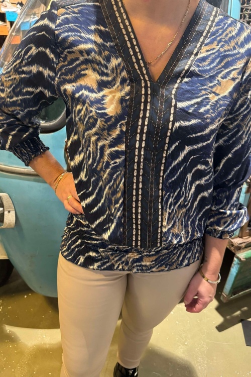 BLOUSE V.HALS - BLAUW PRINT