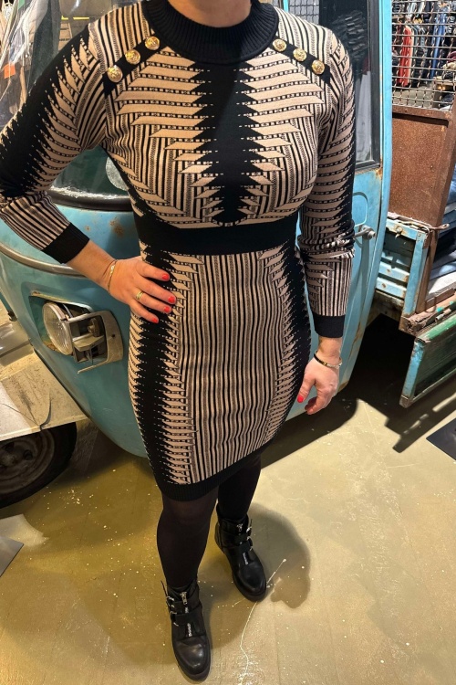 MC9041 JURK - BEIGE ZWART