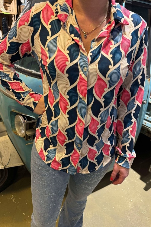 BLOUSE - PRINT - BLAUW
