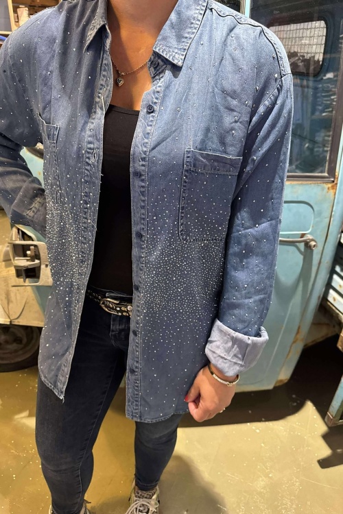 J114 BLOUSE - DENIM BLING 