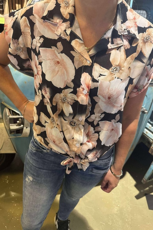 BLOUSE - KNOOP - ZWART BLOEM 