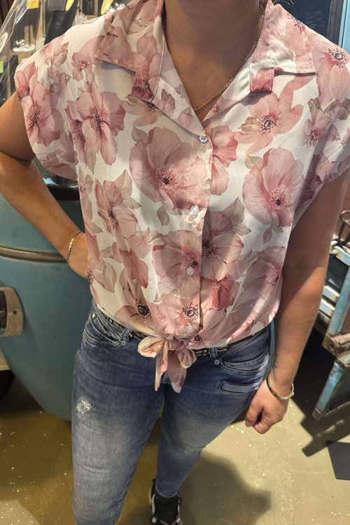 BLOUSE - KNOOP - ROZE BLOEM 