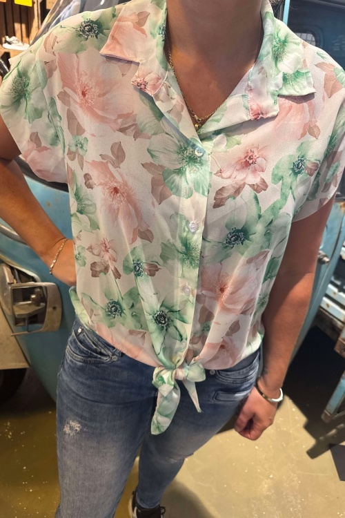 BLOUSE - KNOOP - GROEN BLOEM 