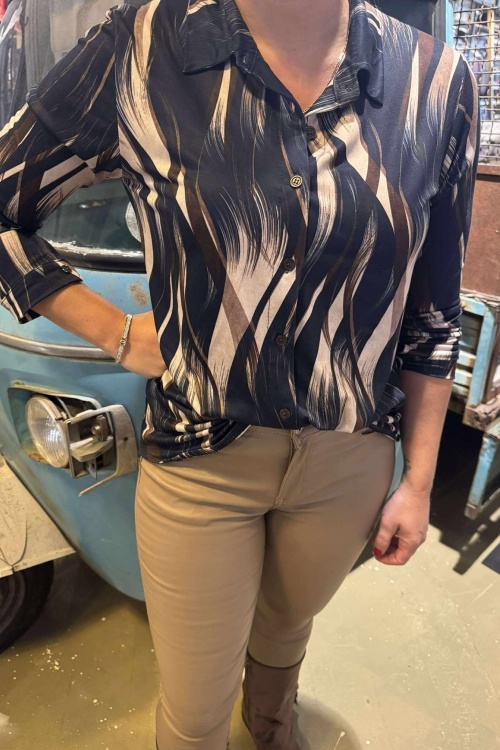 BLOUSE - PRINT - DONKERBLAUW