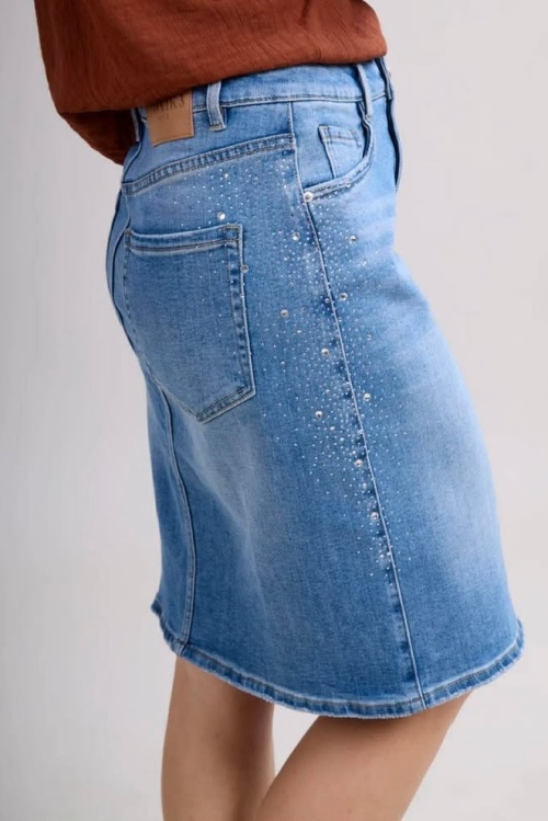 TOXIKS - H2797 - SPIJKER ROK - DENIM STRASS