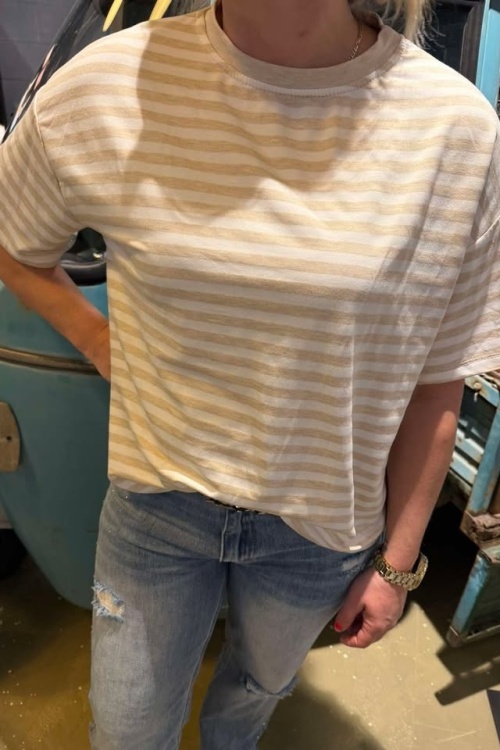 TSHIRT - STREEP KM - BEIGE WIT