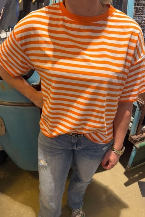 TSHIRT - STREEP - ORANJE/WIT 
