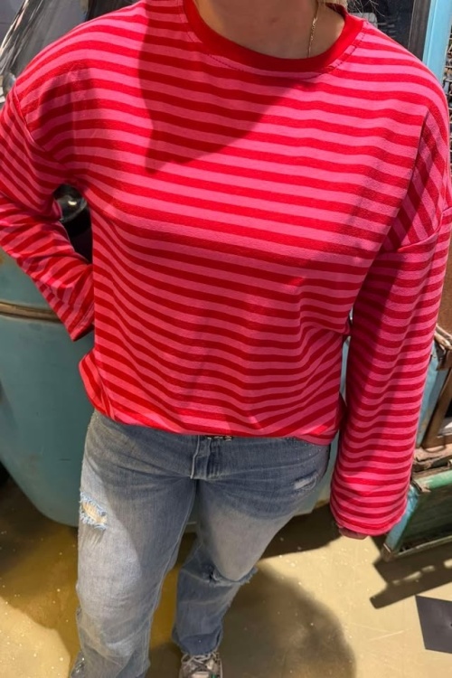 TSHIRT - STREEP - ROOD-ROZE LM